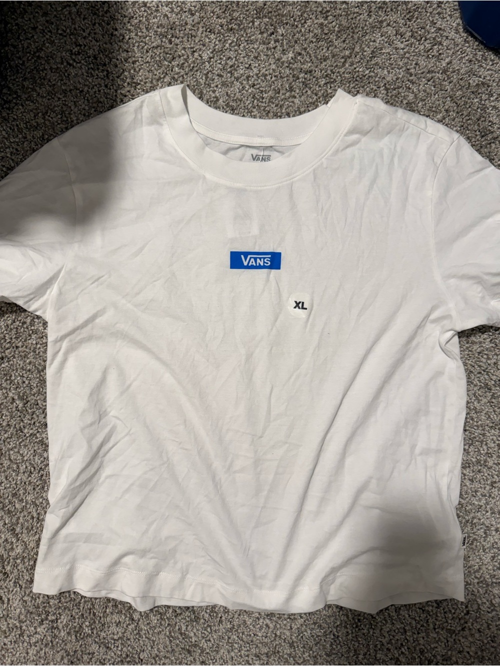 Vans White Short Sleeve Tee with Small Blue Logo